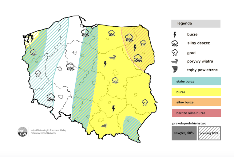 Alert IMGW, burze w piątek, ostrzeżenie