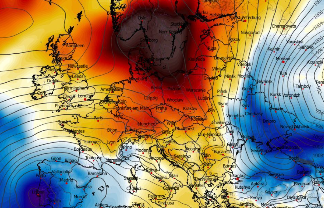 Anomalia temperatury na poziomie ciśnienia 850 hPa 27.12