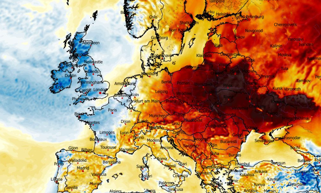 Anomalia temperatury mierzona na poziomie 2 m nad powierzchnią gruntu 13.03
