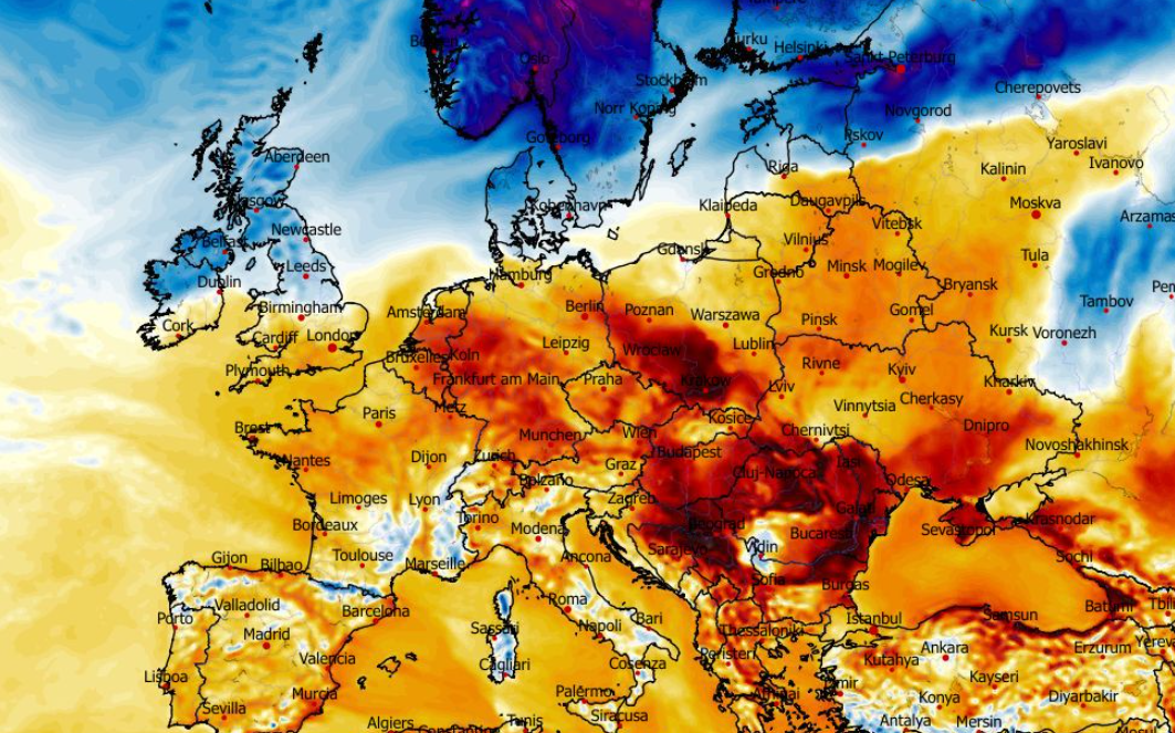 Anomalia temperatury mierzona na poziomie 2 m nad wysokością gruntu 12.02
