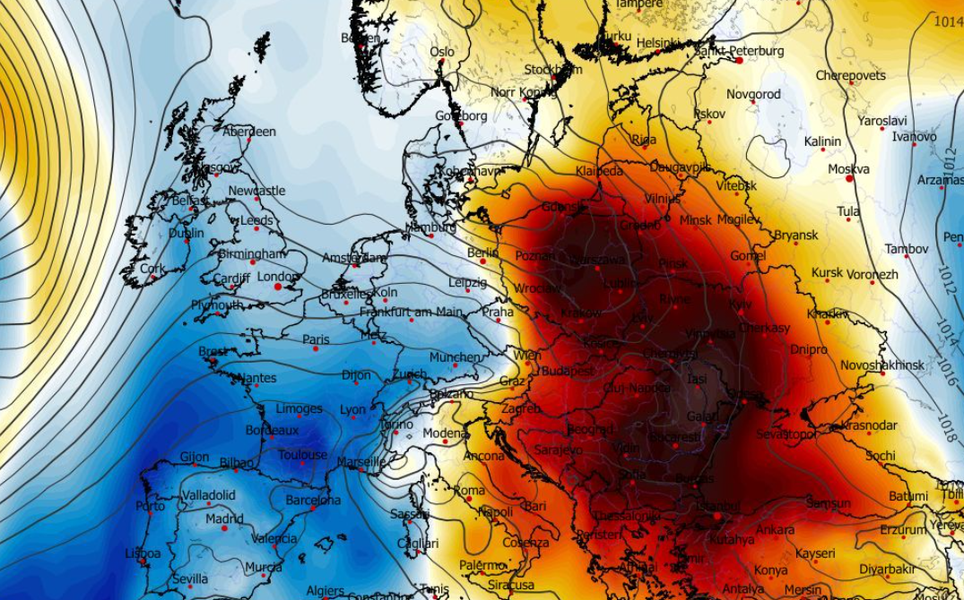 Anomalia temperatury mierzona na poziomie ciśnienia 850 hPa 13.04