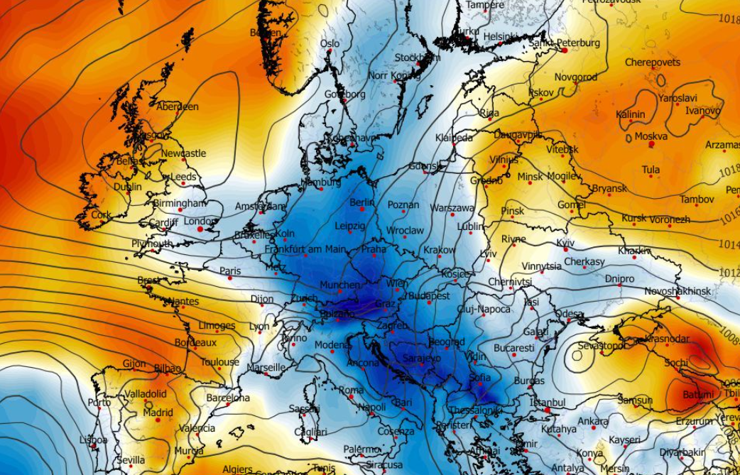 Anomalia temperatury mierzona na poziomie ciśnienia 850 hPa 19.03