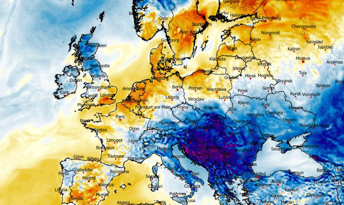 Anomalia temperatury mierzona na wysokości 2 m nad powierzchnią gruntu 04.05