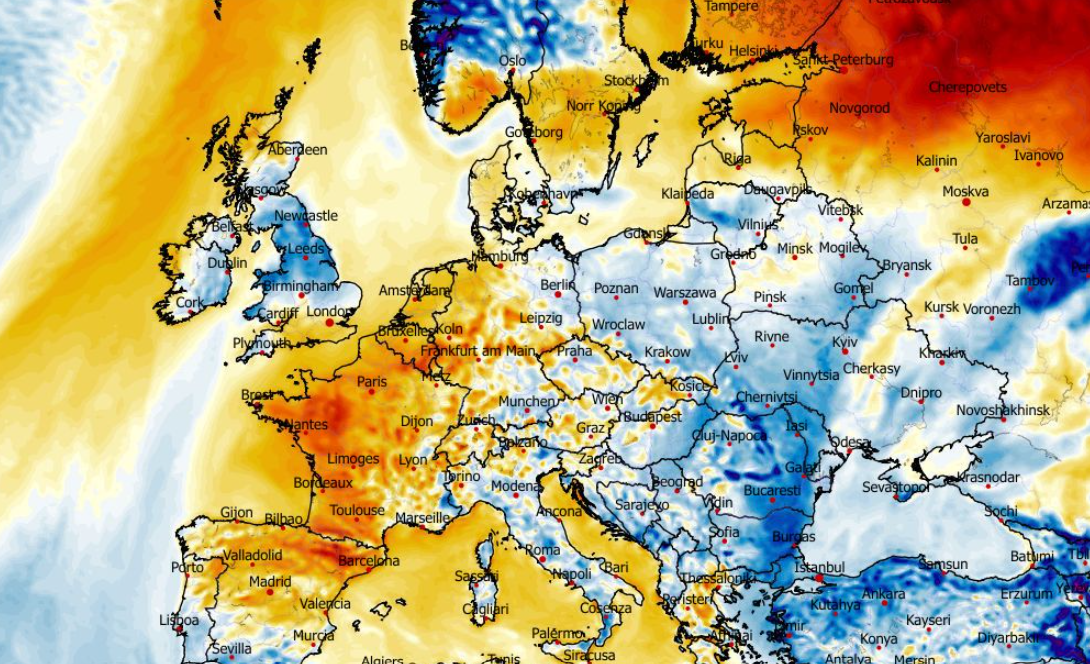 Anomalia temperatury mierzona na wysokości 2 m nad powierzchnią gruntu 07.03