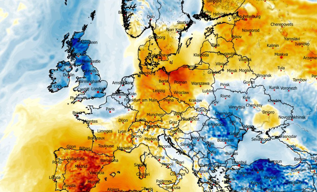 Anomalia temperatury mierzona na wysokości 2 m nad powierzchnią gruntu 07.05