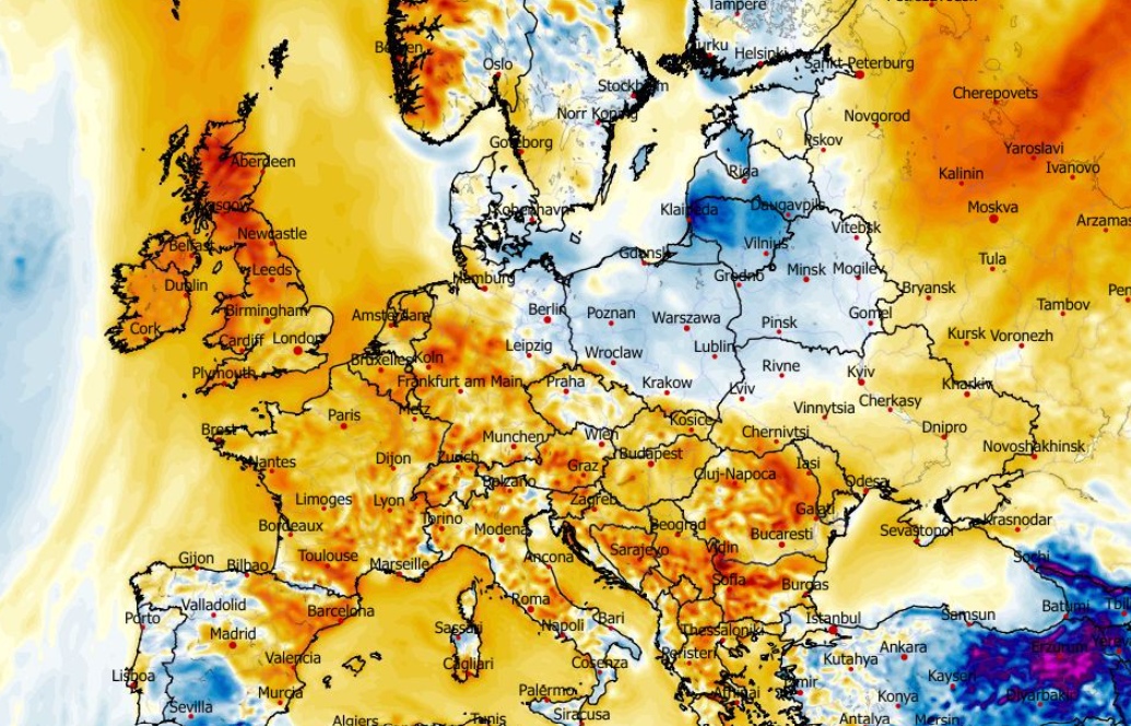 Anomalia temperatury mierzona na wysokości 2 m nad powierzchnią gruntu 08.03