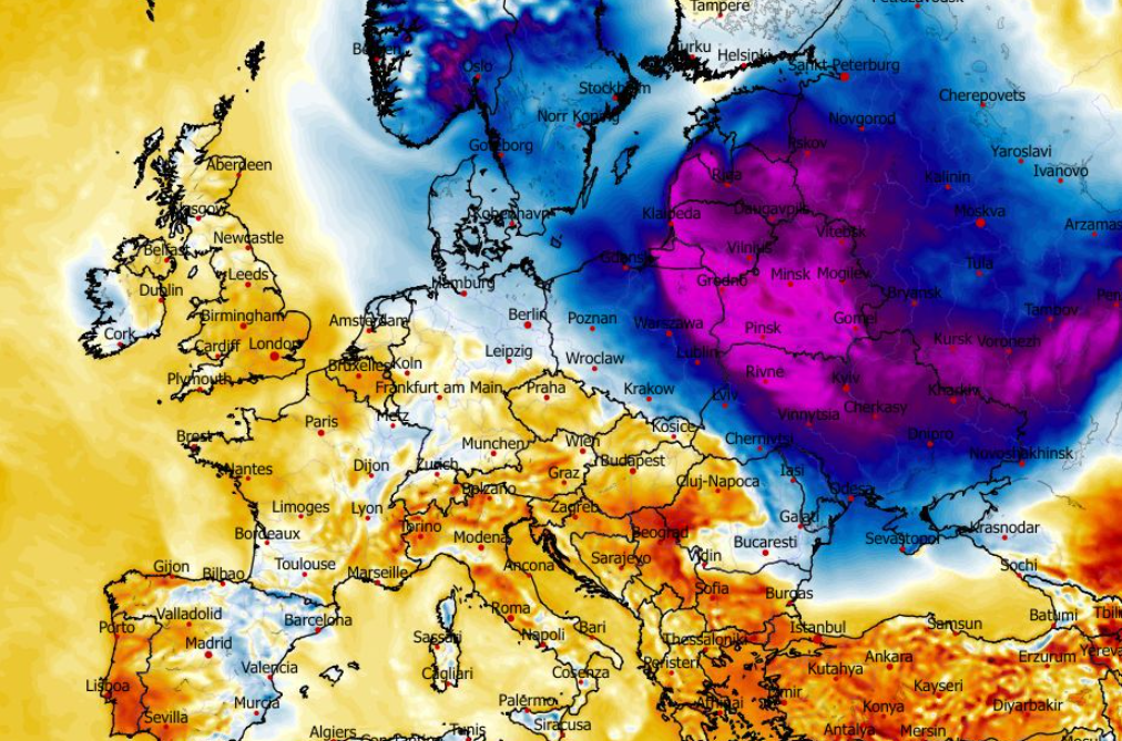 Anomalia temperatury mierzona na wysokości 2 m nad powierzchnią gruntu 09.02