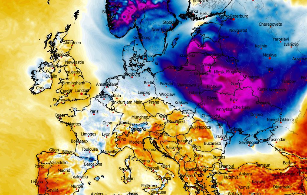Anomalia temperatury mierzona na wysokości 2 m nad powierzchnią gruntu 09.02