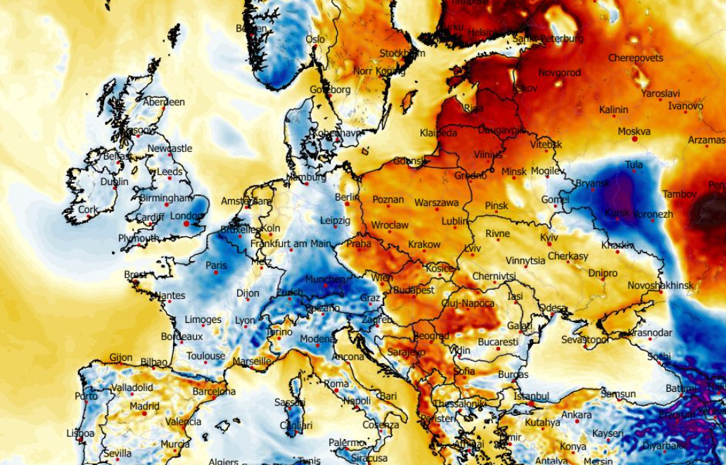 Anomalia temperatury mierzona na wysokości 2 m nad powierzchnią gruntu 14.04