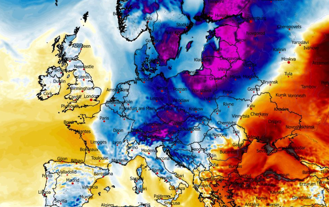 Anomalia temperatury mierzona na wysokości 2 m nad powierzchnią gruntu 15.02