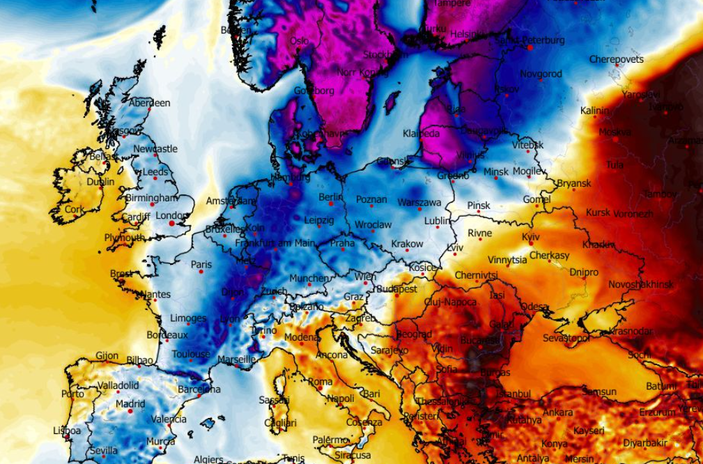 Anomalia temperatury mierzona na wysokości 2 m nad powierzchnią gruntu 15.02