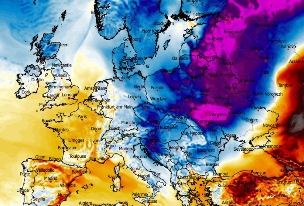 Anomalia temperatury mierzona na wysokości 2 m nad powierzchnią gruntu 16.02