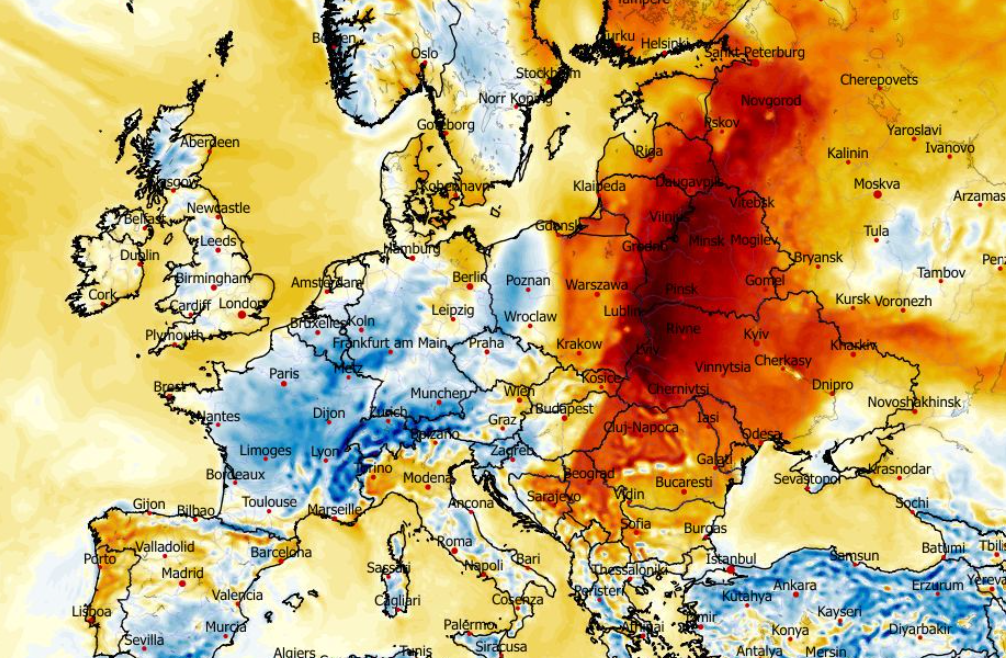Anomalia temperatury mierzona na wysokości 2 m nad powierzchnią gruntu 16.03