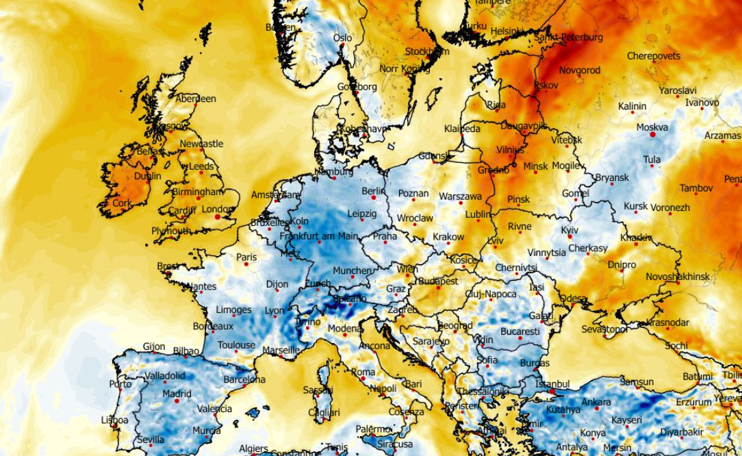 Anomalia temperatury mierzona na wysokości 2 m nad powierzchnią gruntu 16.03