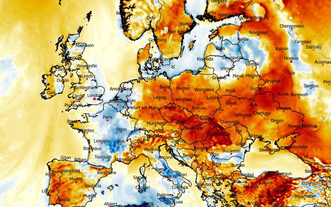 Anomalia temperatury mierzona na wysokości 2 m nad powierzchnią gruntu 16.04