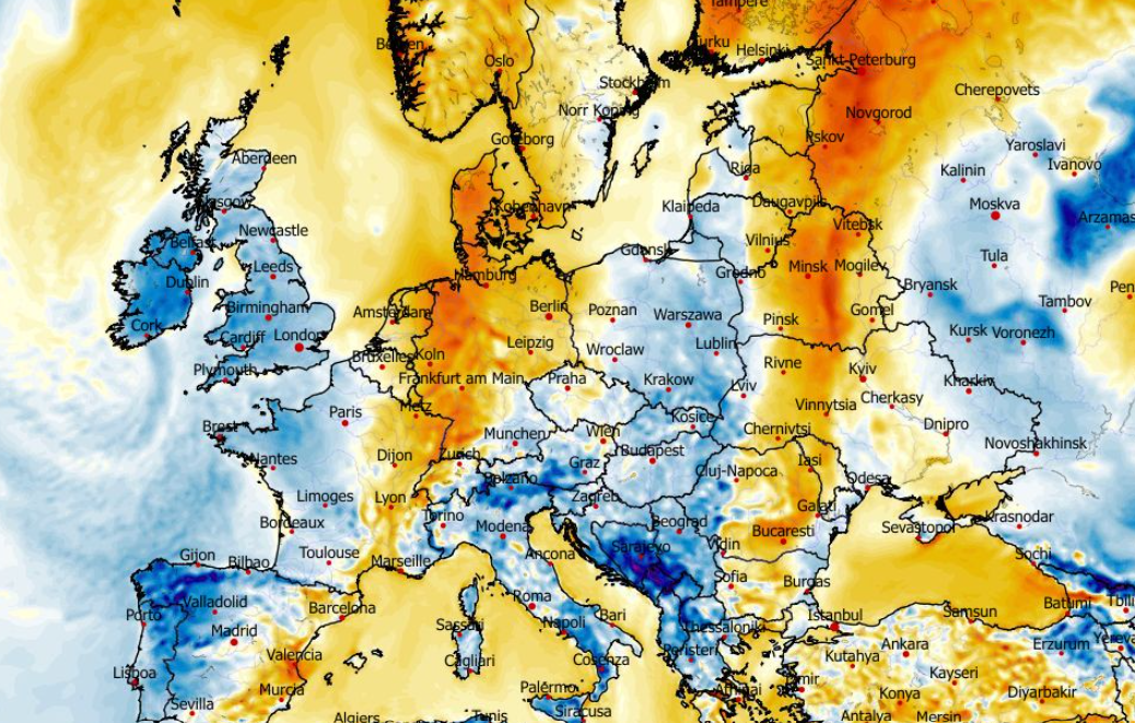 Anomalia temperatury mierzona na wysokości 2 m nad powierzchnią gruntu 18.03