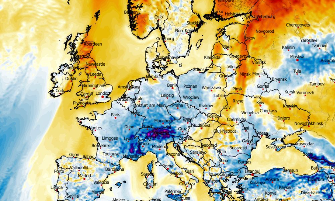 Anomalia temperatury mierzona na wysokości 2 m nad powierzchnią gruntu 18.03