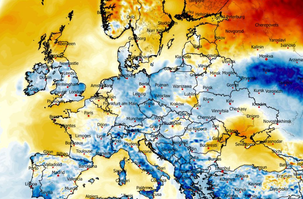Anomalia temperatury mierzona na wysokości 2 m nad powierzchnią gruntu 21.03