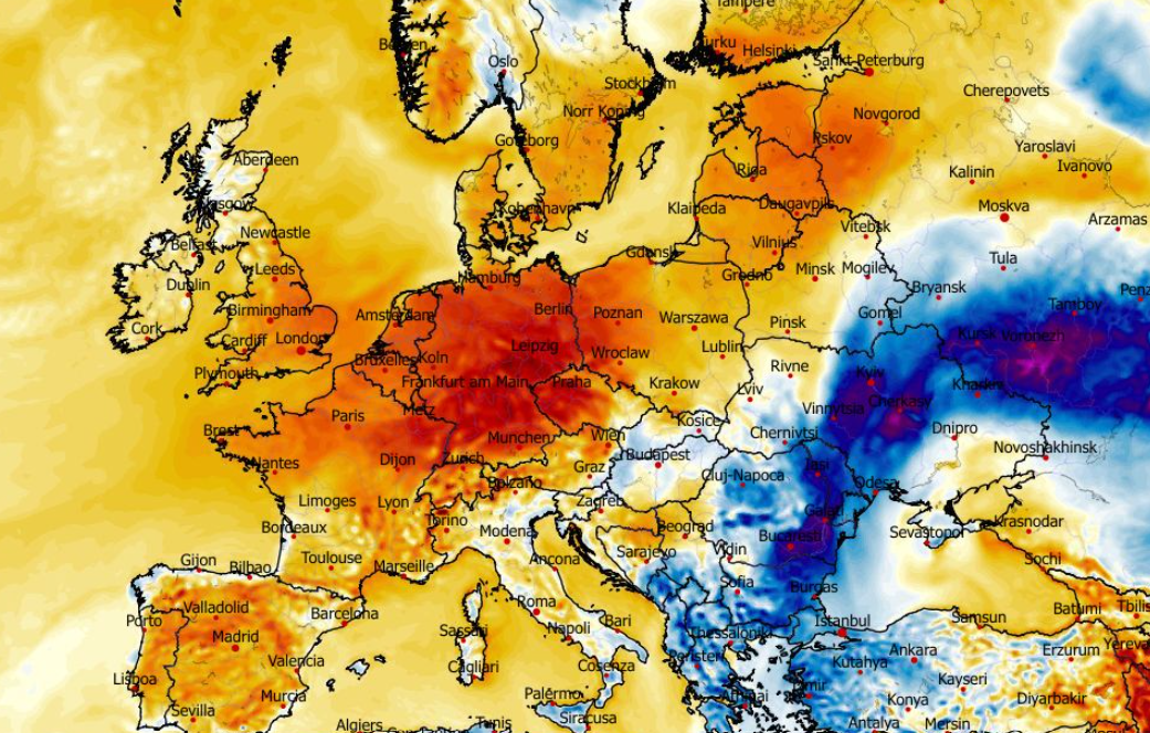 Anomalia temperatury mierzona na wysokości 2 m nad powierzchnią gruntu 22.02