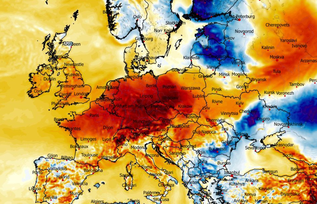 Anomalia temperatury mierzona na wysokości 2 m nad powierzchnią gruntu 23.02