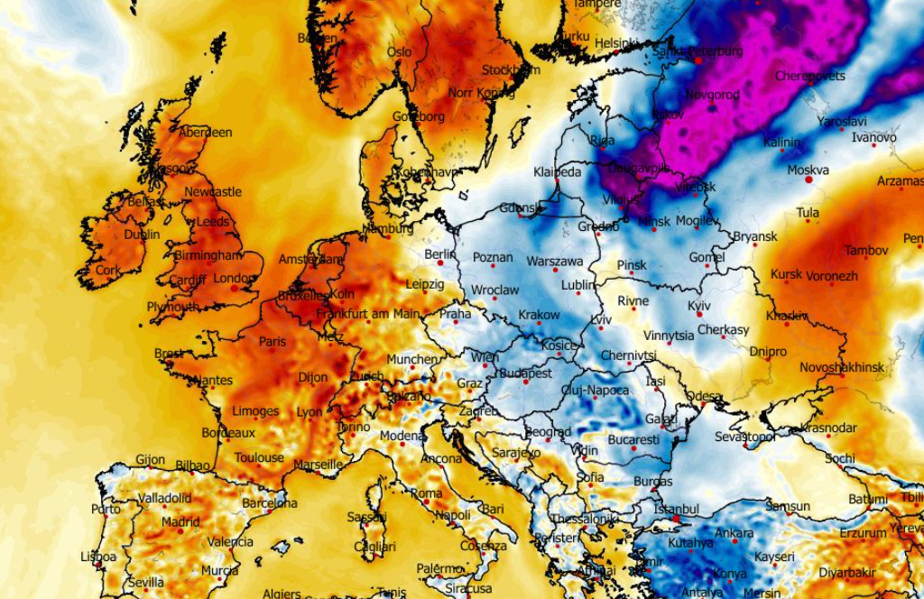 Anomalia temperatury mierzona na wysokości 2 m nad powierzchnią gruntu 26.02