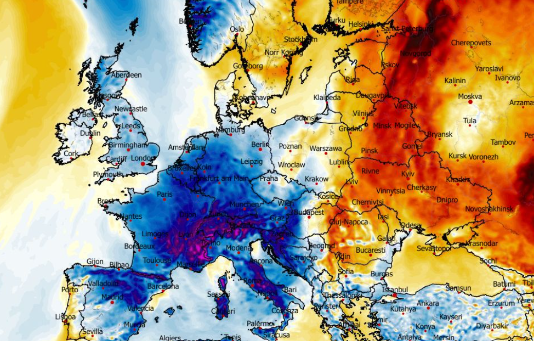 Anomalia temperatury mierzona na wysokości 2 m nad powierzchnią gruntu 26.03