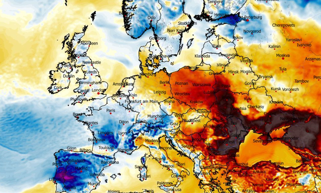 Anomalia temperatury mierzona na wysokości 2 m nad powierzchnią gruntu 28.02