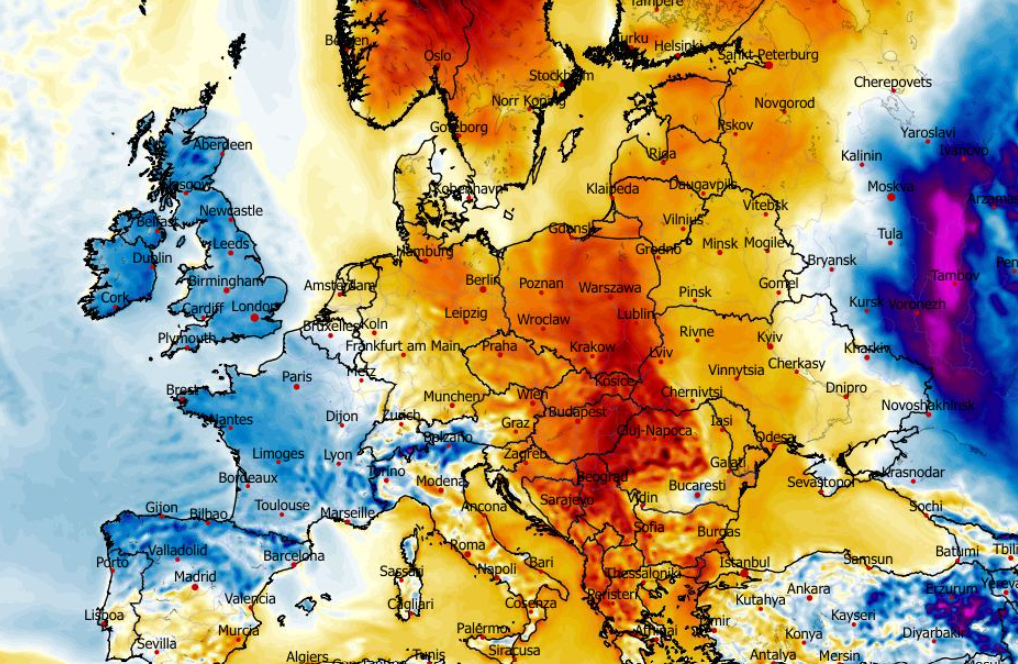 Anomalia temperatury mierzona na wysokości 2 m nad powierzchnią gruntu 28.02