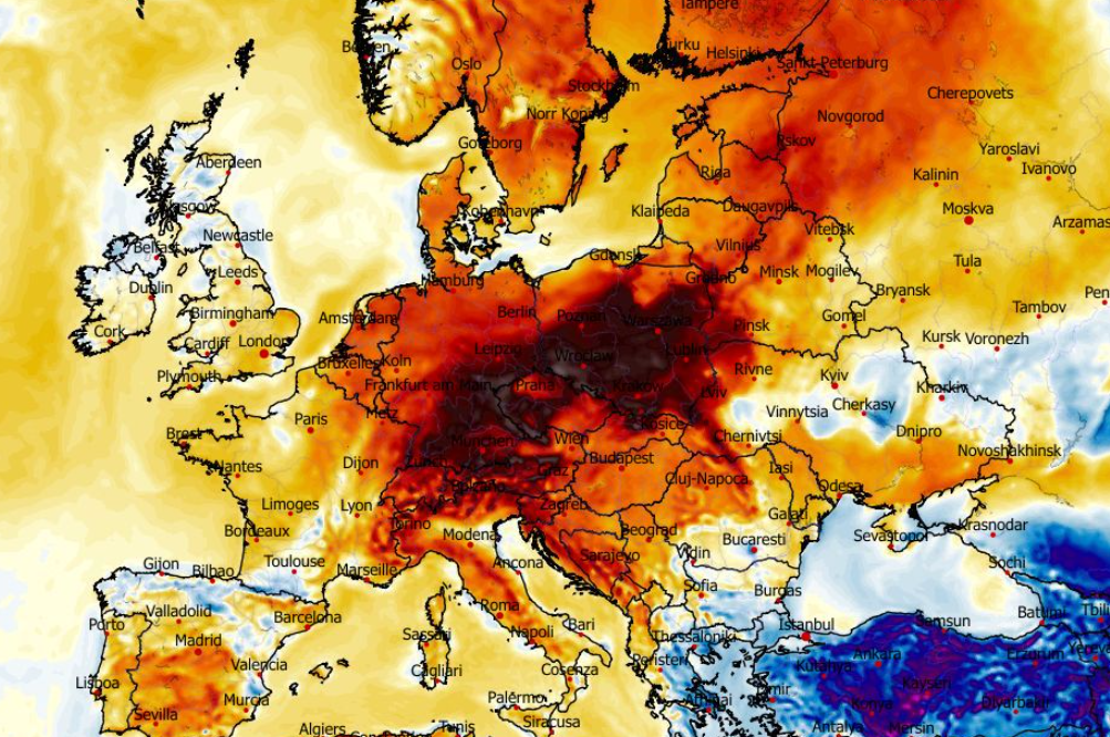 Anomalia temperatury mierzona na wysokości 2 m nad powierzchnią gruntu 28.02