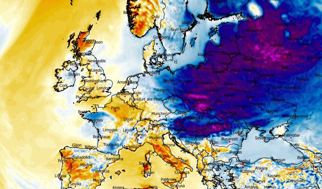 Anomalia temperatury mierzona na wysokości 2 m nad powierzchnią gruntu 29.04