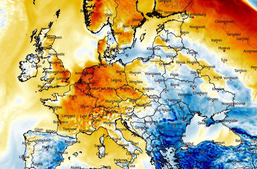Anomalia temperatury na poziomie ciśnienia 850 hPa 08.03