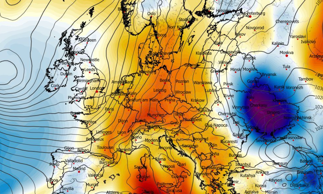 Anomalia temperatury na poziomie ciśnienia 850 hPa 15.01