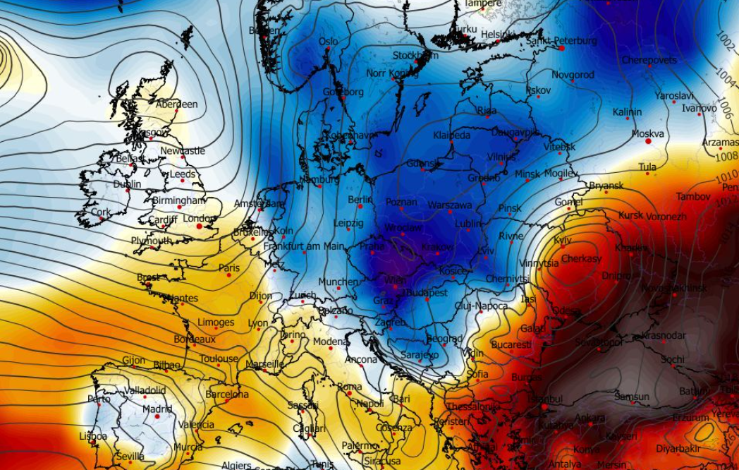 Anomalia temperatury na poziomie ciśnienia 850 hPa 15.02