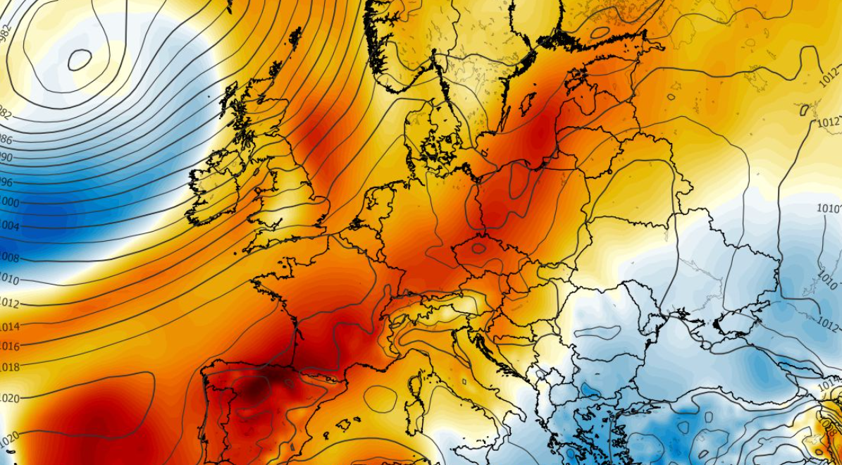 Anomalia temperatury na poziomie ciśnienia 850 hPa 16.06