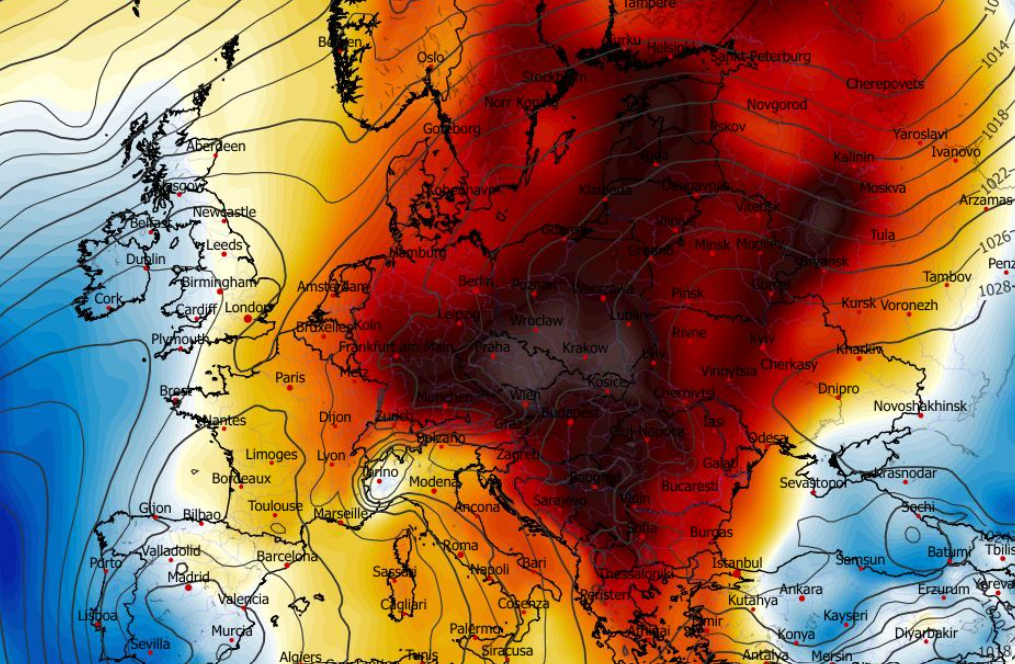 Anomalia temperatury na poziomie ciśnienia 850 hPa 16.12