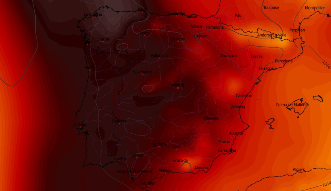 Anomalia temperatury na poziomie ciśnienia 850 hPa 21.04 w Hiszpanii