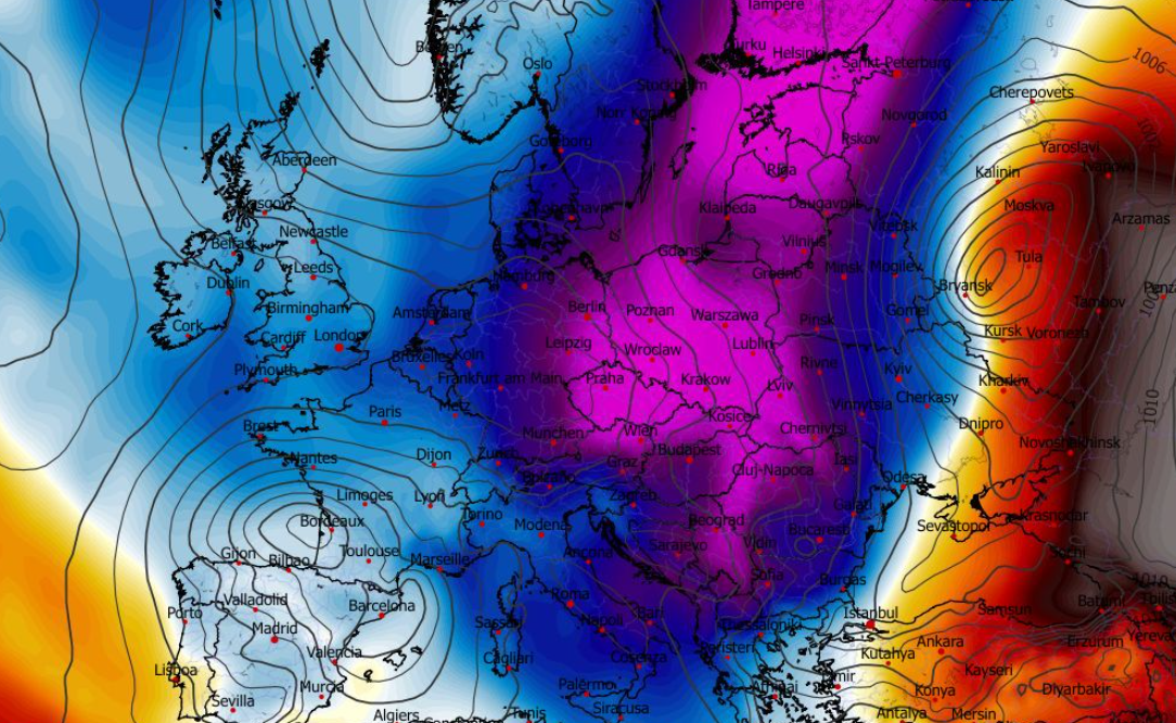 Anomalia temperatury na poziomie ciśnienia 850 hPa 22.02