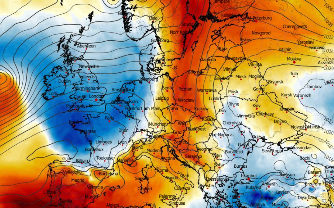 Anomalia temperatury na poziomie ciśnienia 850 hPa 22.04