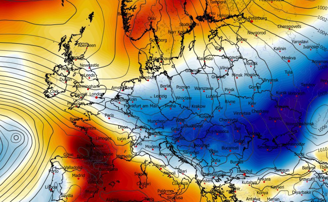 Anomalia temperatury na poziomie ciśnienia 850 hPa 22.04