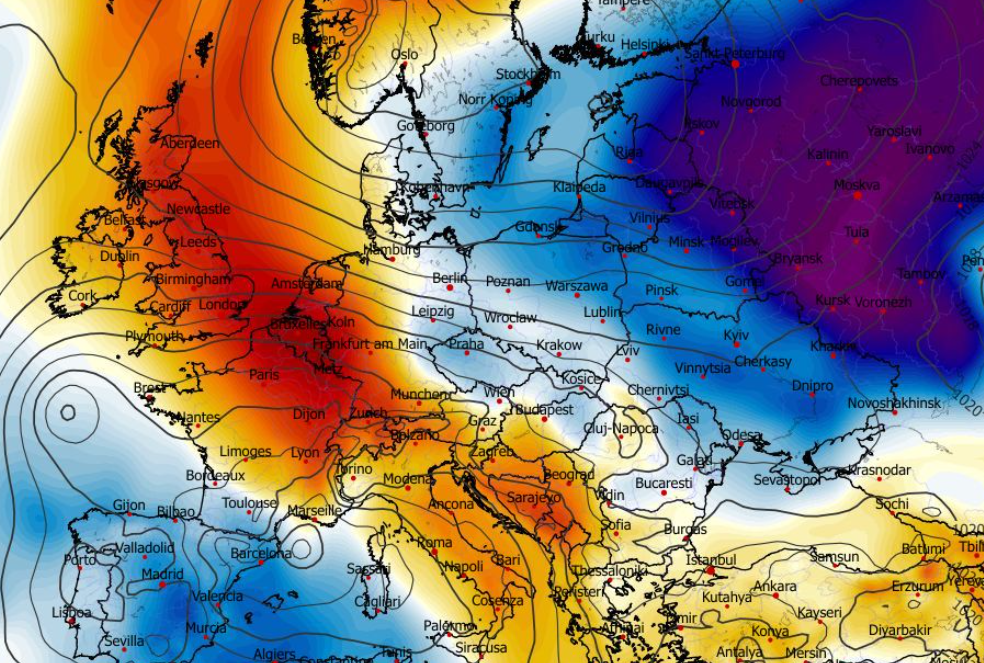 Anomalia temperatury na poziomie ciśnienia 850 hPa 23.12