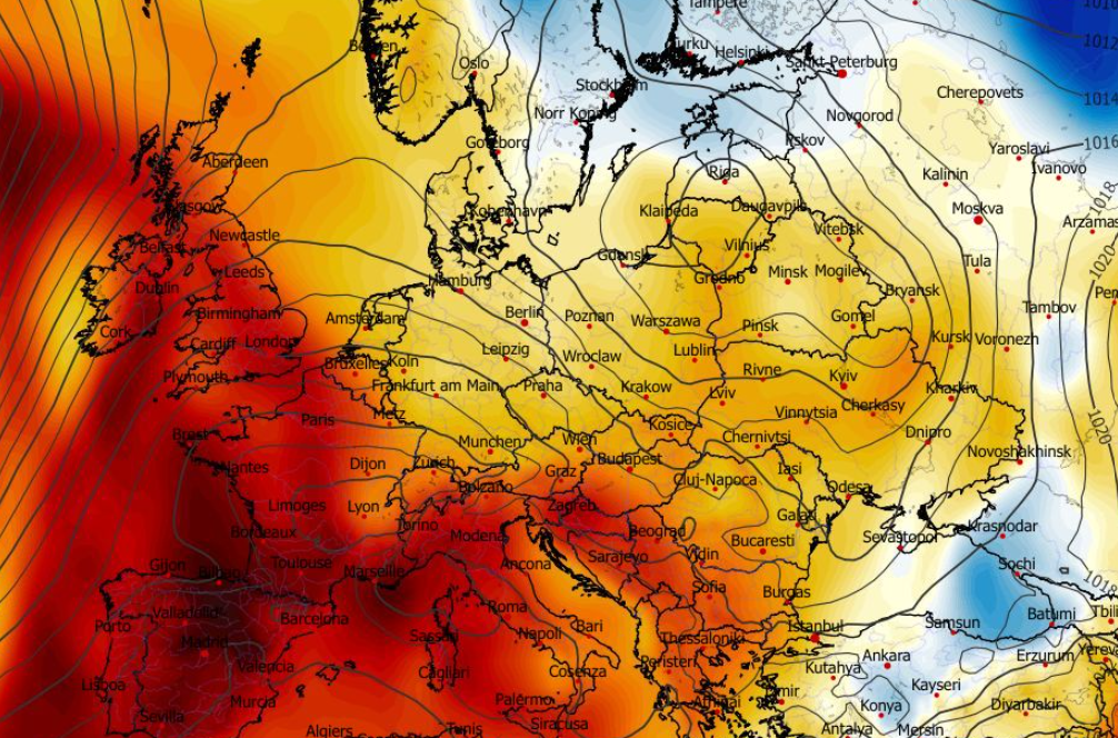 Anomalia temperatury na poziomie ciśnienia 850 hPa 24.02