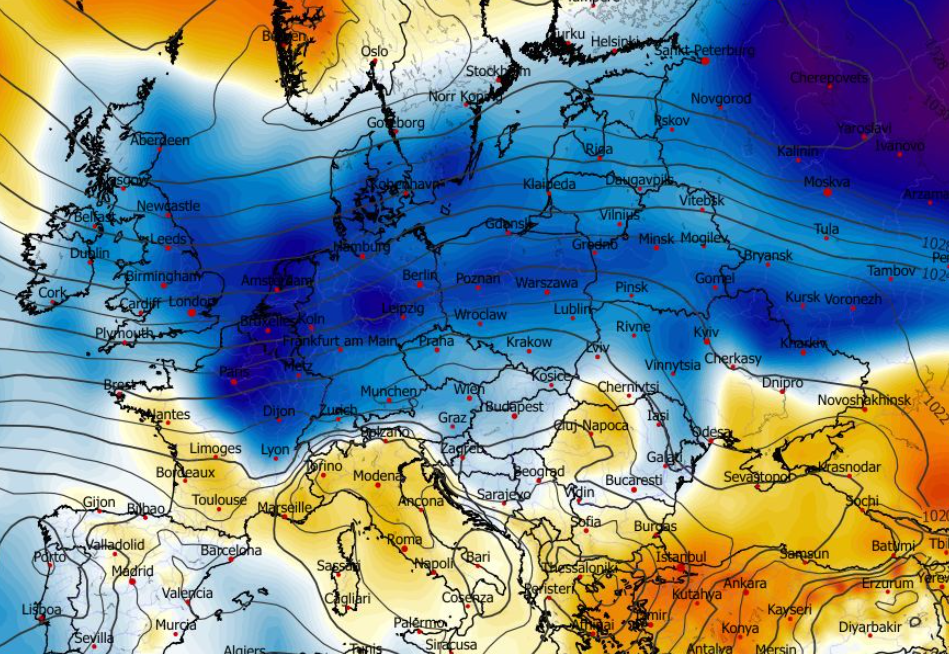 Anomalia temperatury na poziomie ciśnienia 850 hPa 24.12
