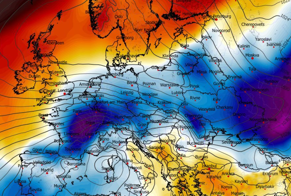 Anomalia temperatury na poziomie ciśnienia 850 hPa 24.12