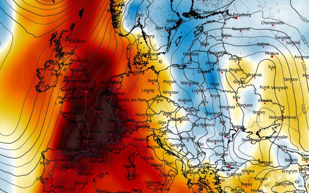 Anomalia temperatury na poziomie ciśnienia 850 hPa 25.02