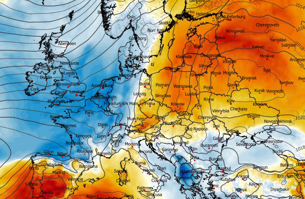 Anomalia temperatury na poziomie ciśnienia 850 hPa 25.04