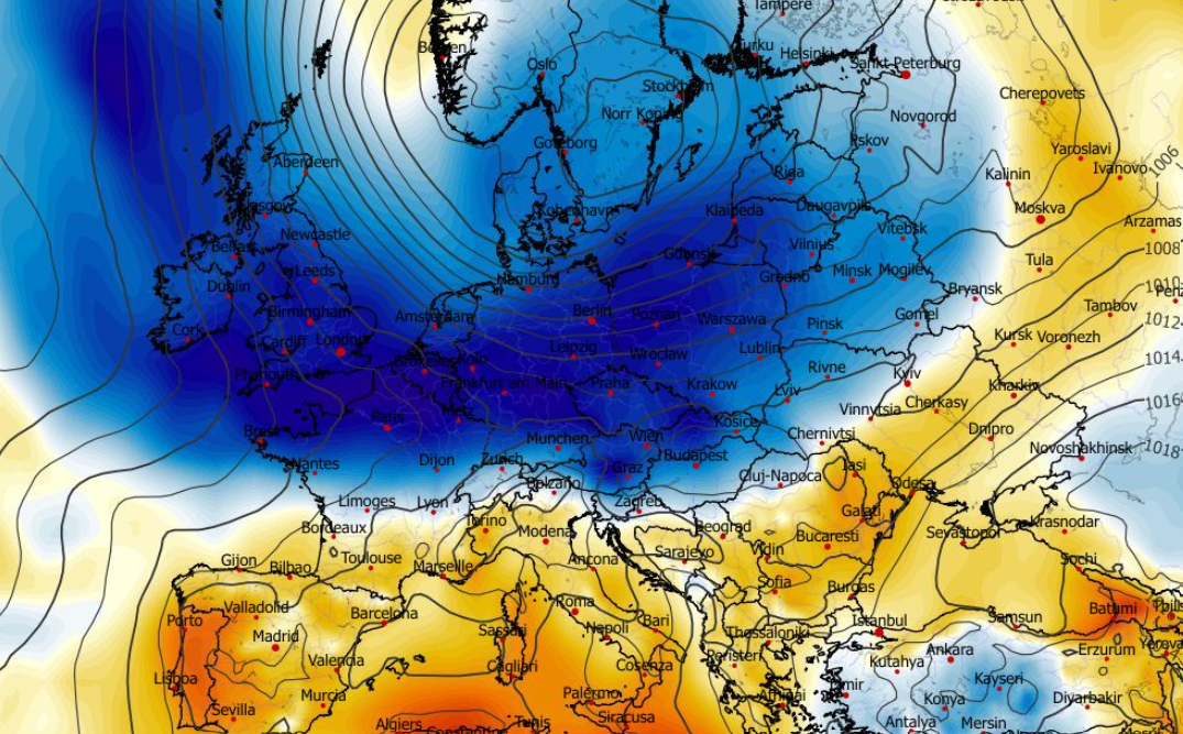 Anomalia temperatury na poziomie ciśnienia 850 hPa 26.04
