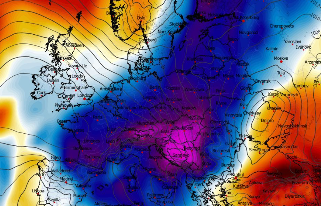 Anomalia temperatury na poziomie ciśnienia 850 hPa 27.02