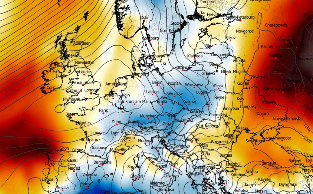 Anomalia temperatury na poziomie ciśnienia 850 hPa 29.03