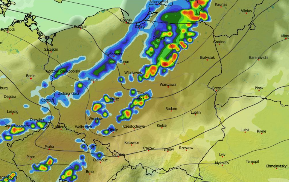 Chwilowe natężenie opadu, zachmurzenie, temperatura i ciśnienie 05.04