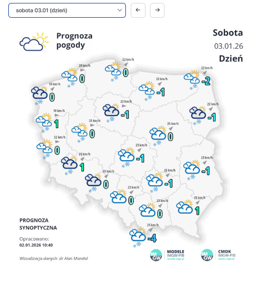 IMGW, pogoda w sobotę 3 stycznia
